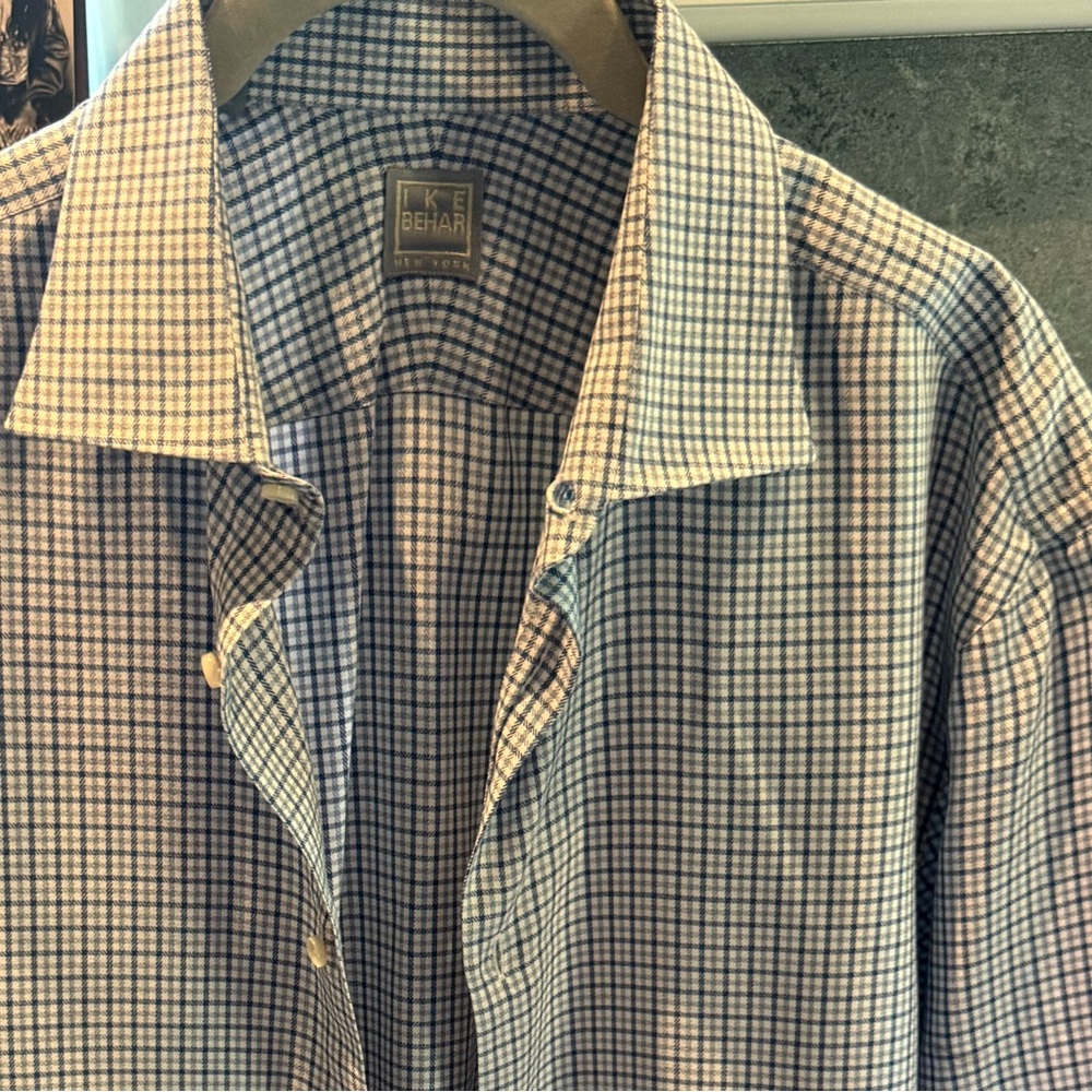 Ike Behar Men's Checkered Shirt in Blue and White